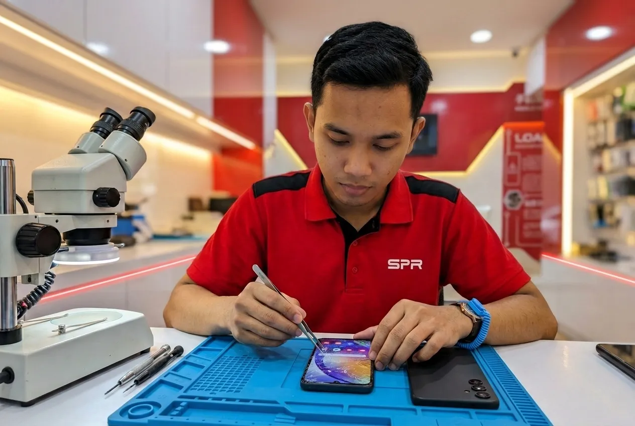Skrin Samsung retak sebelum dibaiki